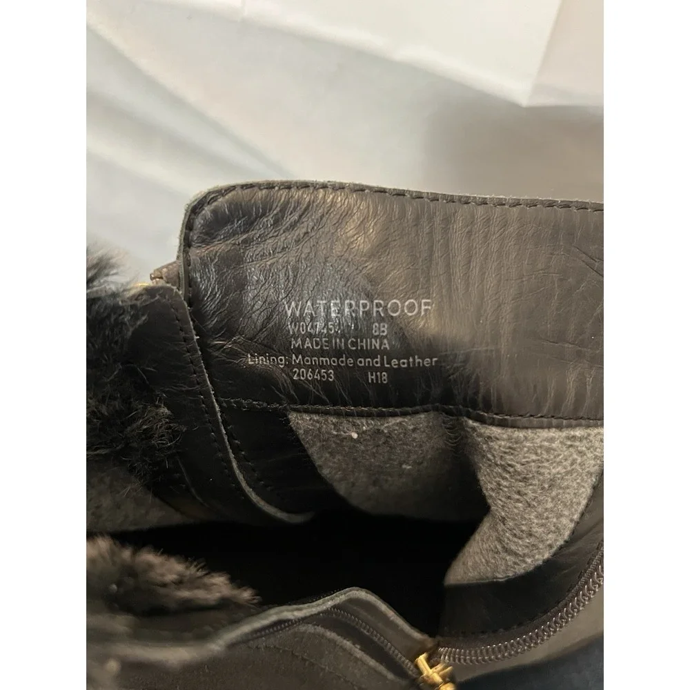 Cole Haan Womens‎ Quinney Boots Size 8 Waterproof Gray Suede Fur Ankle Bootie